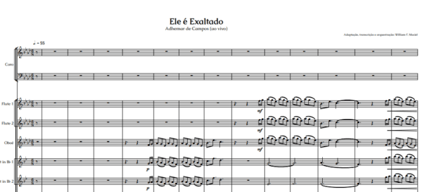 Partitura para Coral e Orquestra "Ele é Exaltado" - Versão Adhemar de Campos