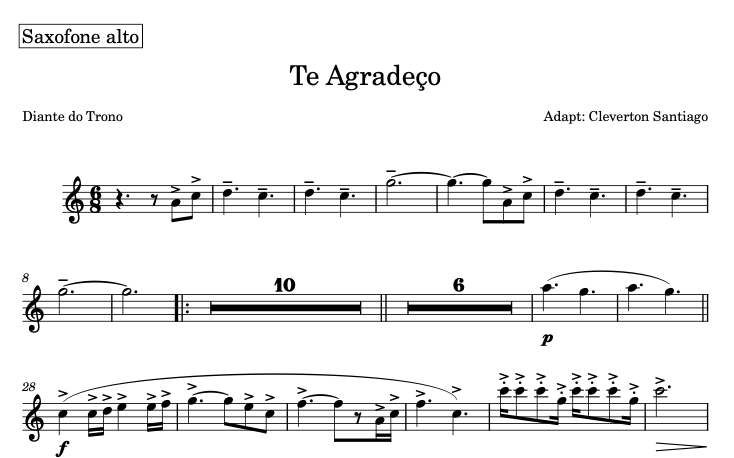 Partitura Gospel Naipe de Metais da Música "Te Agradeço" - Diante do Trono - Imagem 2